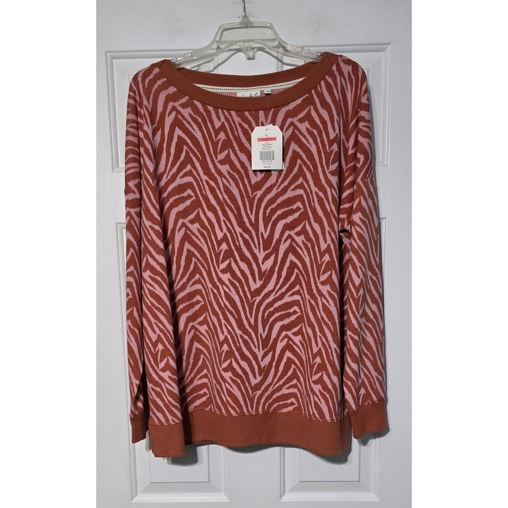 Wonderly Studio Spice Rust Zebra Print Side Slit Crew Sweatshirt XL NWT